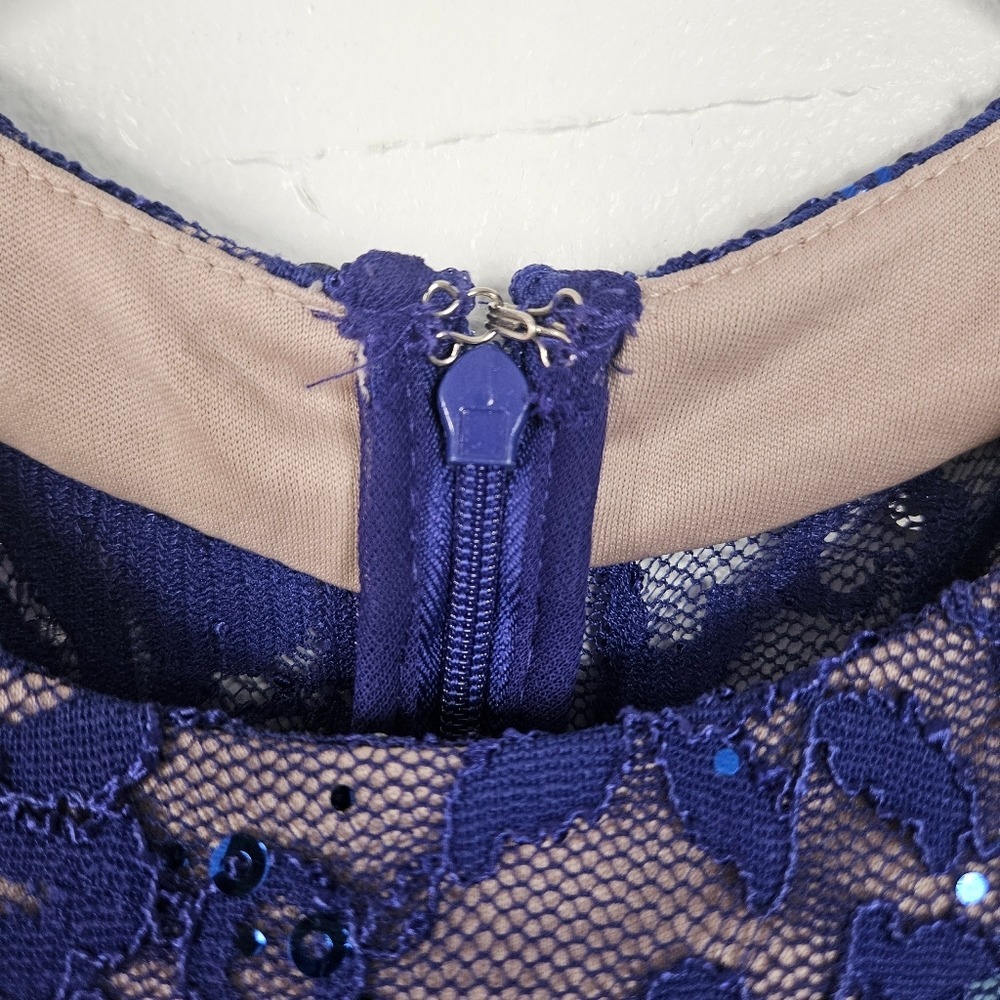 Royal Blue Lace Sequin Halter Neck Fit‎ Flare Dress Party Occasion size 3/4 - Picture 7 of 13